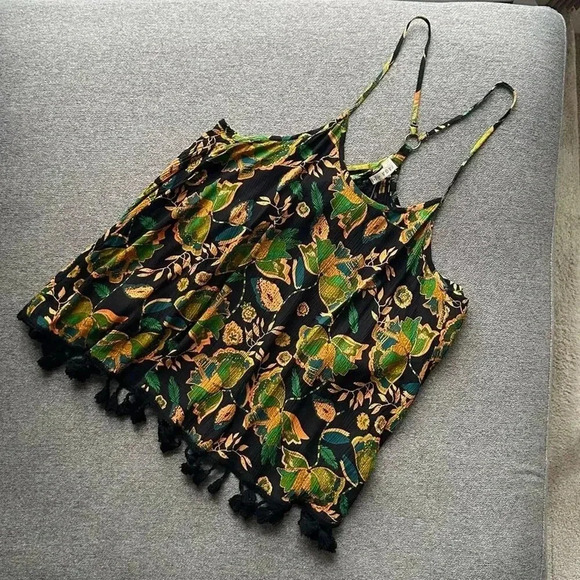 Anthropologie RAGA Flowy Tassel Fringe Open Back Tank Small NWT - Picture 1 of 7